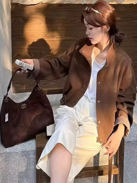韩版毛呢立领长袖显瘦外套女2025秋季新款时尚百搭腰带夹克上衣|undefined