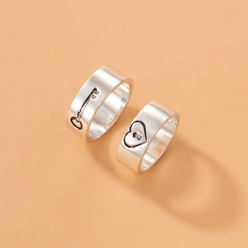 Personality Jewelry Cartoon Love Couple Ring Geometric Letter Ring Set display picture 6