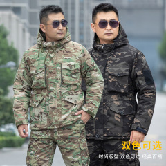 战术棉袄秋冬加绒加厚多功能防风抓绒外套户外迷彩战术服连帽棉服