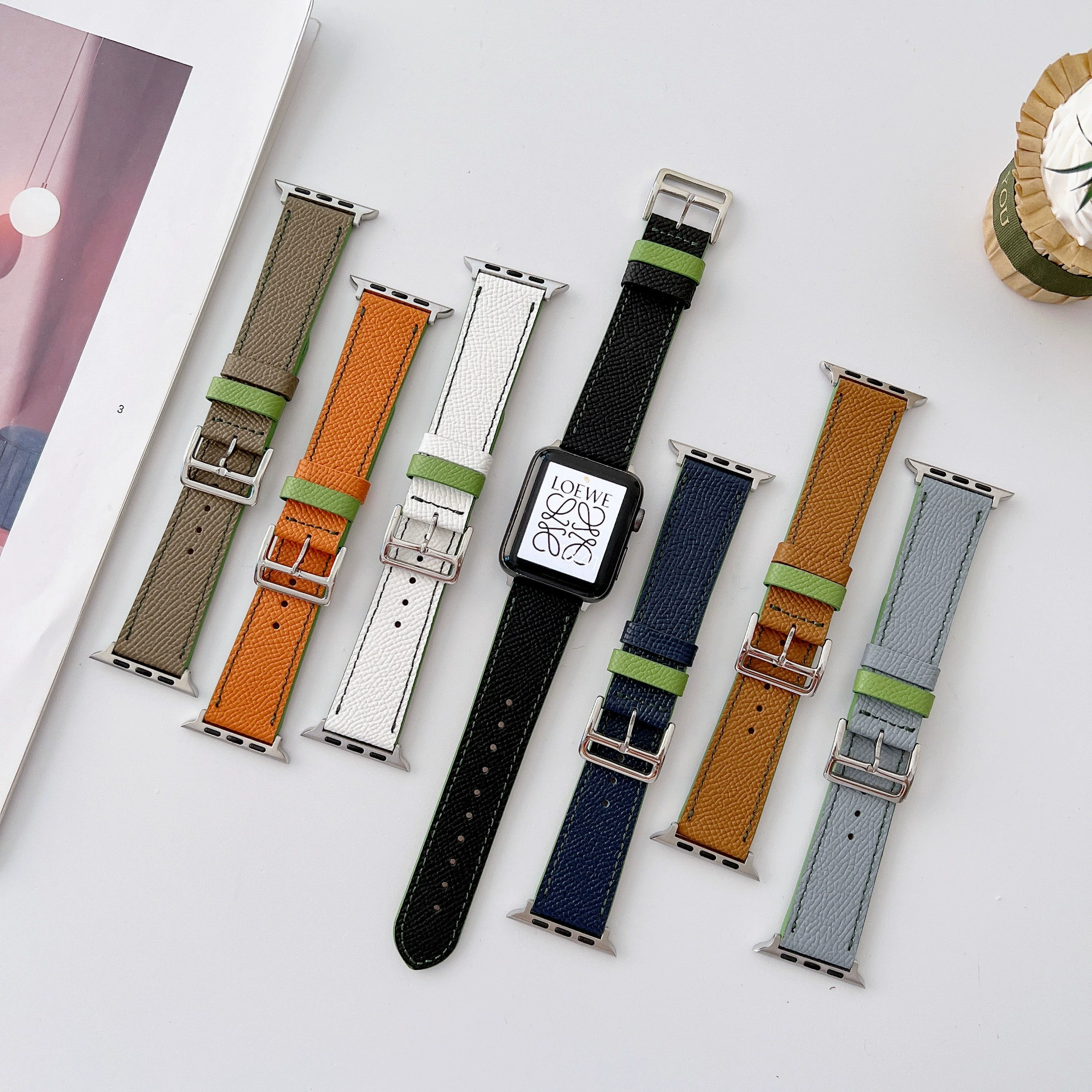 Подходит для Apple Watch SE, ремешок для запястья для часов Apple 1–7 поколений, кожаный ремешок с отпечатком, цвет «счастливая трава» и зелёный