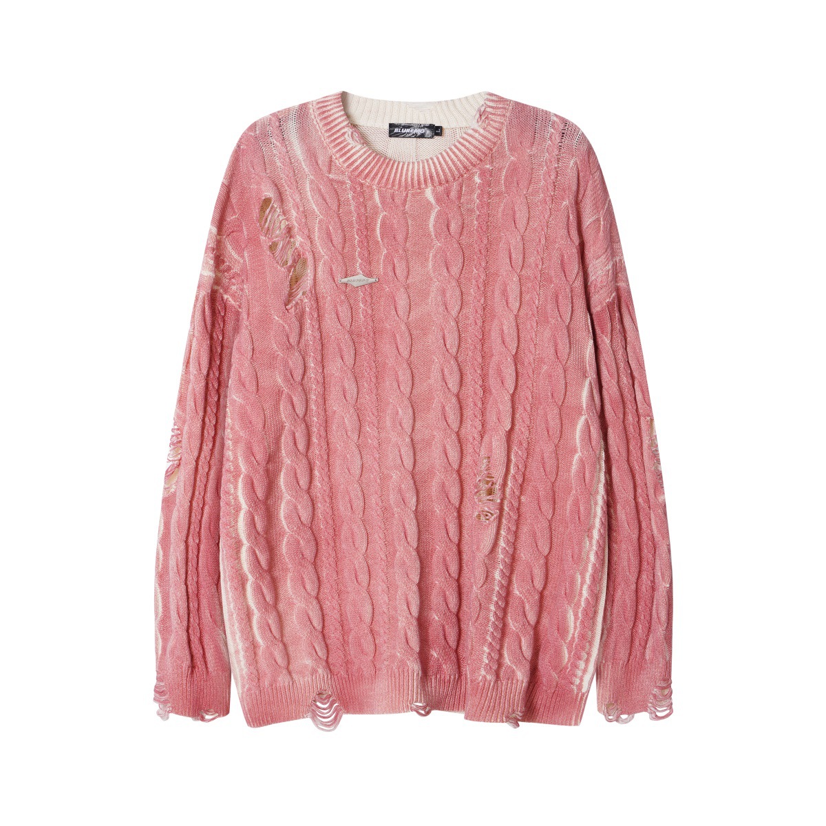 Men's Clothing autumn and winter retro spray color process irregular hole design all match round neck pullover sweater_voghion.com