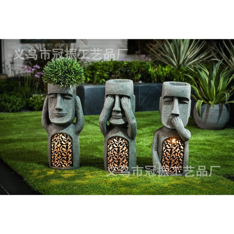Cross-border solar garden see heard Easter resin ornaments led courtyard home design Easter Island outfit