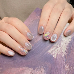 X240穿戴甲美甲甲片批發璀璨貓眼可拆卸指甲貼片防水手工封層爆閃