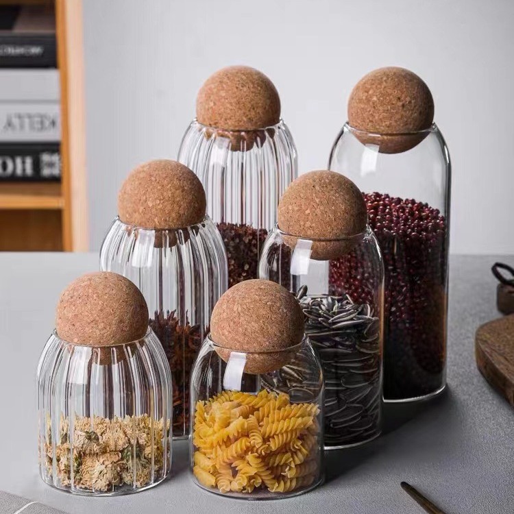 圆球软木塞玻璃储物罐茶叶罐密封罐咖啡豆罐高硼硅密封收纳罐