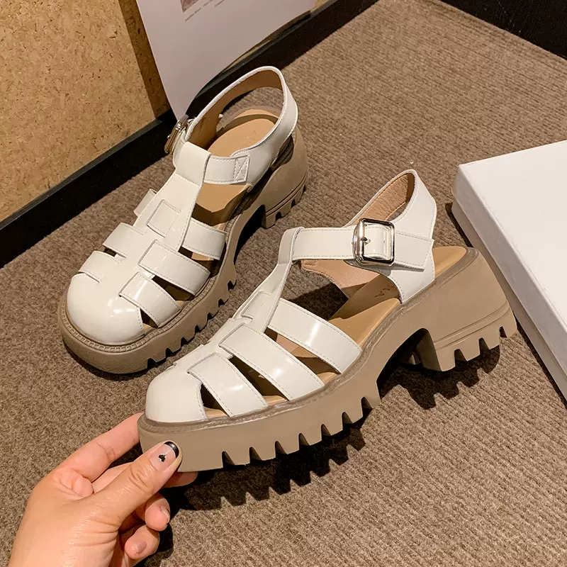 罗马凉鞋女夏季新款配裙子包头松糕底猪笼鞋子厚底增高凉鞋女外穿