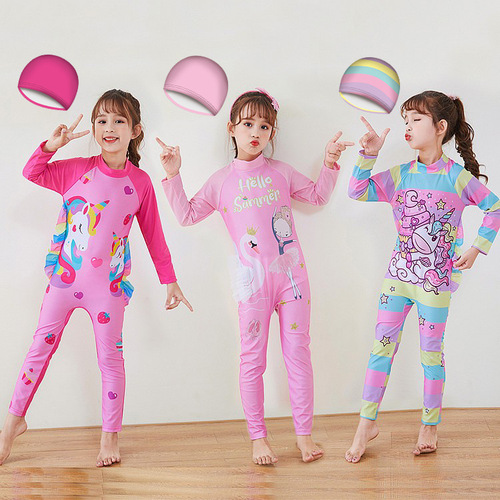 Adorable Long-Sleeve Children's Swimwear Baby Girl Swim Outfit Beach Sunscreen Swim Suit Surfing Suit Conservative Long Pants Set