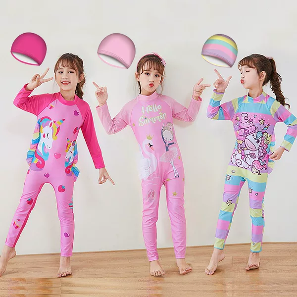 Long-Sleeved Children's Swimsuit Baby Girl Swimwear Beach Sun Protection Swimsuit Surfing Suit Conservative Long Pants Sports Style