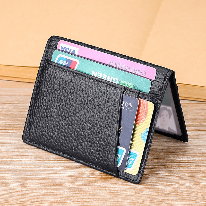 Cross-border First Layer Cowhide Card Bag Cowhide Ultra-thin Card Holder Fixed Anti-theft Brush Men's Card Bag Foreign Trade Genuine Leather Card Holder