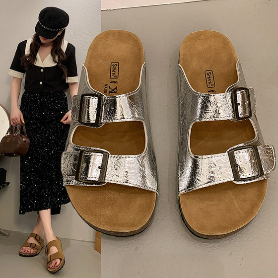 2.5CM Retro Platform Burkenneth Shoes Women's 2025 Summer Lazy Outfit Casual Beach Soft Bottom Niche Sandals
