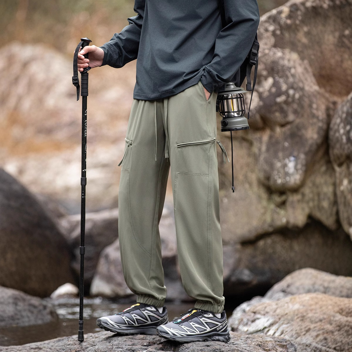 Spring and Summer Multifunctional Cargo Pants Men's Waterproof Solid Color Casual Long Pants Camping Hiking Versatile 2025 Style