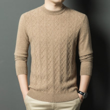 高端男士100%山羊绒打底衫2025冬季新款圆领提花加厚保暖羊绒衫男