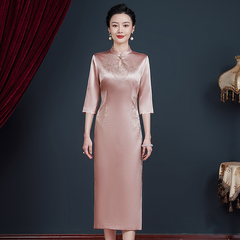 春秋妈妈婚宴礼服高贵年轻平时可穿洋气喜婆婆婚宴装旗袍连衣裙|undefined
