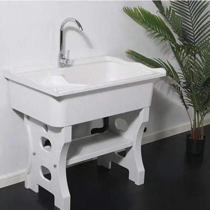 Quartz Stone Laundry Sink with Washboard Balcony Home Courtyard Indoor Laundry Sink Integrated Basin for Hand Washing