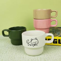 耐高温スタッキングカップ漫画子犬子猫陶磁器カップ印ロゴ模様お土産カップルコーヒーカップ