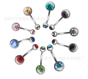 Factory direct 20 color European and American stainless steel pressure drill belly button nail belly button ring color belly button puncture jewelry