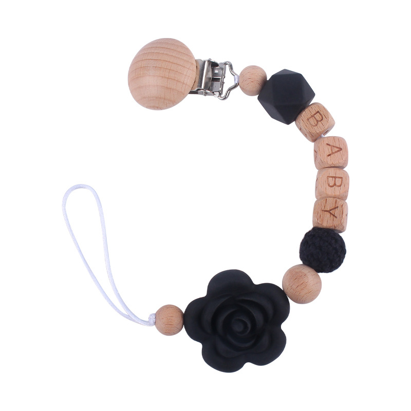Nuevos suministros para bebés Beech chupete clip calmante bebé DIY Nombre de dibujos animados Rosa chupete cadena anti-gota cadena