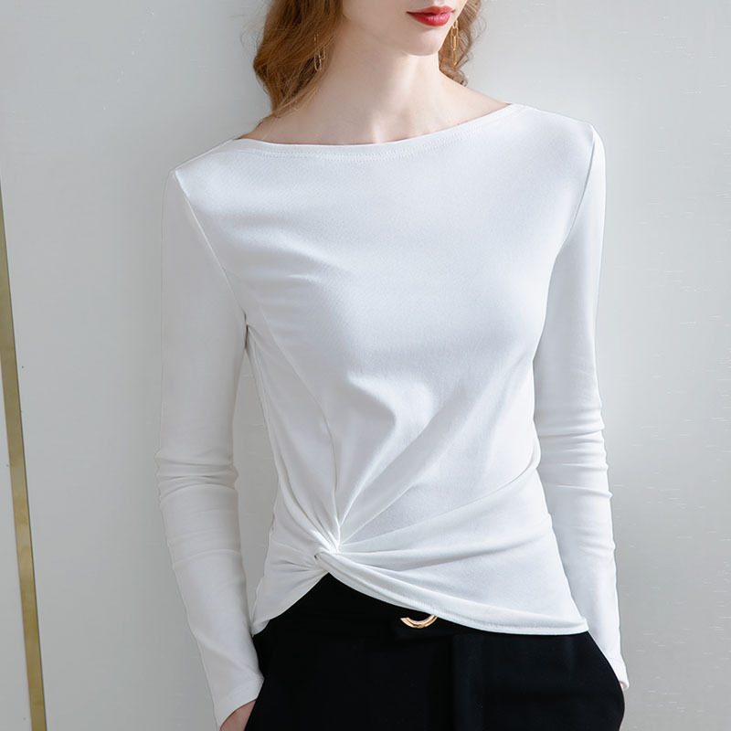 Camiseta de manga larga para mujer, primavera y otoño 2025, nueva ropa femenina, dobladillo irregular, plisada, única, de un solo hombro, color sólido