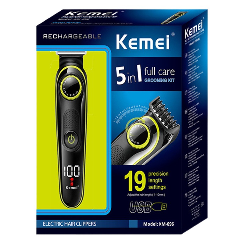 Kemei KM-696 Cortadora Eléctrica Multifuncional para Afeitar y Recortar el Vello Nasal con Pantalla LCD Digital, Cortadora de Pelo USB Profesional