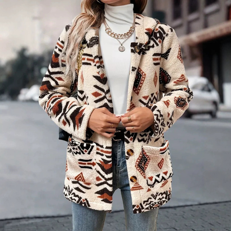 2026 Fall/Winter Amazon Temu Cross-Border European and American Style Aztec Print Hooded Pocket Double-Sided Fleece Jacket 2026 Fall/Winter Amazon Temu Cross-Border European and American Style Aztec Print Hooded Pocket Double-Sided Fleece Jacket
