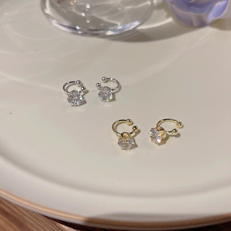 Super Flash Zircon Rhinestone Ear Clip Women's Ear Clip Ins Trendy Niche Design Sense Fashion Simple Style Earrings