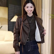 海宁加绒加厚皮衣外套女冬季新款时尚洋气宽松机车短款皮夹克