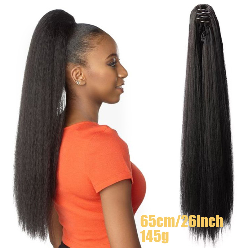 wig female ponytail clip on yakes fluffy natural small clip long straight ponytail_voghion.com