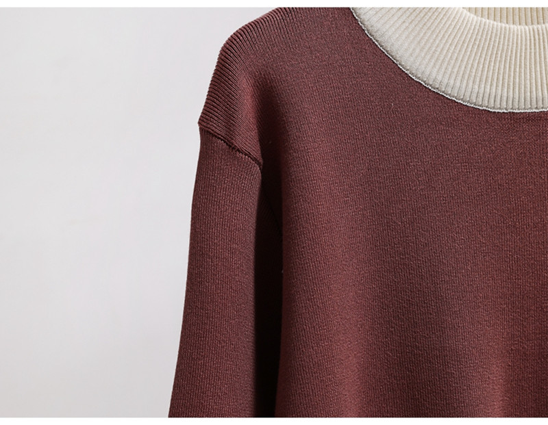 Abbigliamento da donna, completo in maglia, moda casual, colore a contrasto, con cuciture, pantaloni larghi e snellenti, set da due pezzi_voghion.com