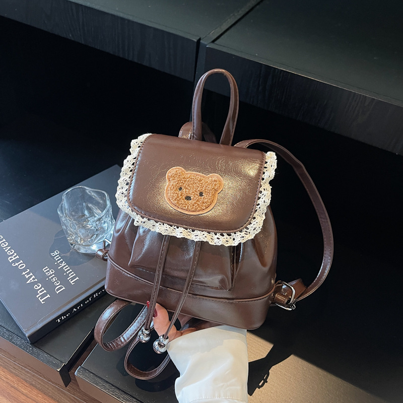 跨境复古可爱卡通小熊双肩包包女可爱时尚小众高级感少女蕾丝背包|undefined
