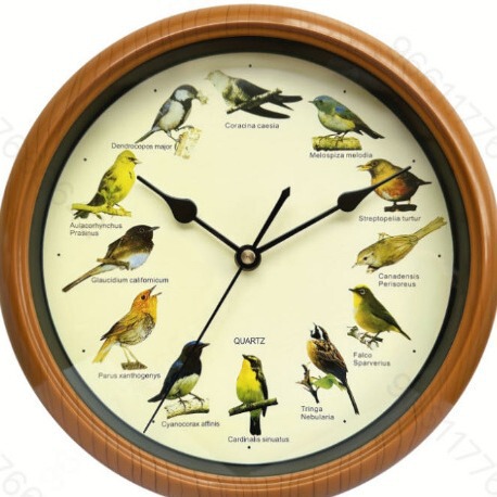 In stock Amazon hot sale cuckoo 10/13 inch round wall clock on time bird call wall clock Christmas with music