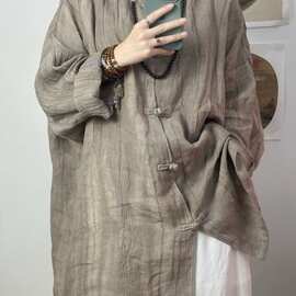 春季新中式清冷感宽松衬衣禅意茶服唐装上衣棉麻衬衫