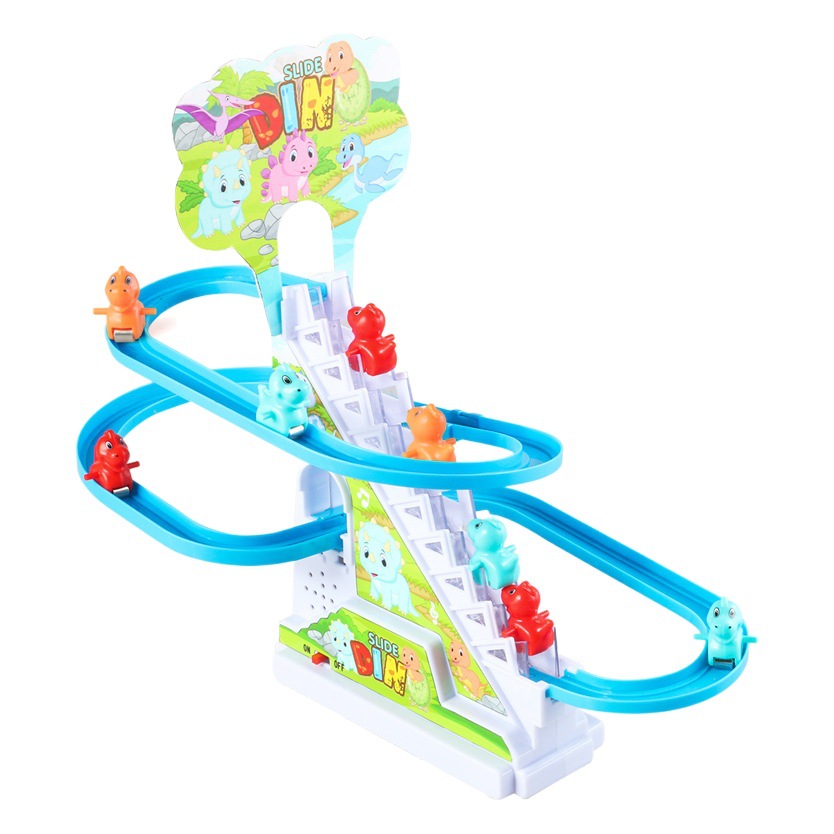 Pequeño pato escalera escalada coche de ferrocarril pequeño pato amarillo diapositiva niños educativos música eléctrica luz juguete caja de color