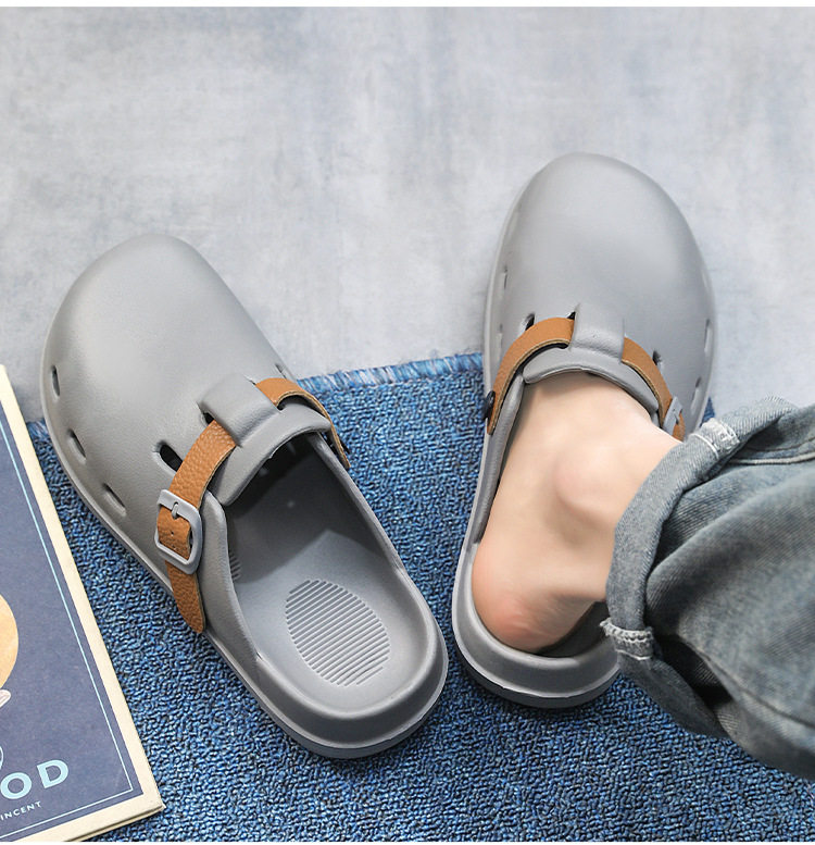 Dép sandal nam nửa gót đế dày chống trượt kiểu lười đi biển — kaki, xám, đen chi tiết 19