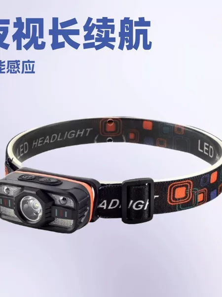 Cross-border red and white side light headlamp, outdoor multi-functional three-light source LED long-life night fishing headlamp