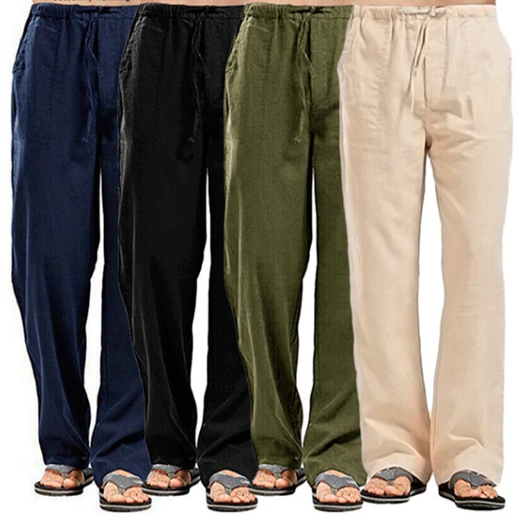 Cross-border 2022 cotton pants men's large size spot breathable sweat-absorbent pants basic casual wide-leg pants