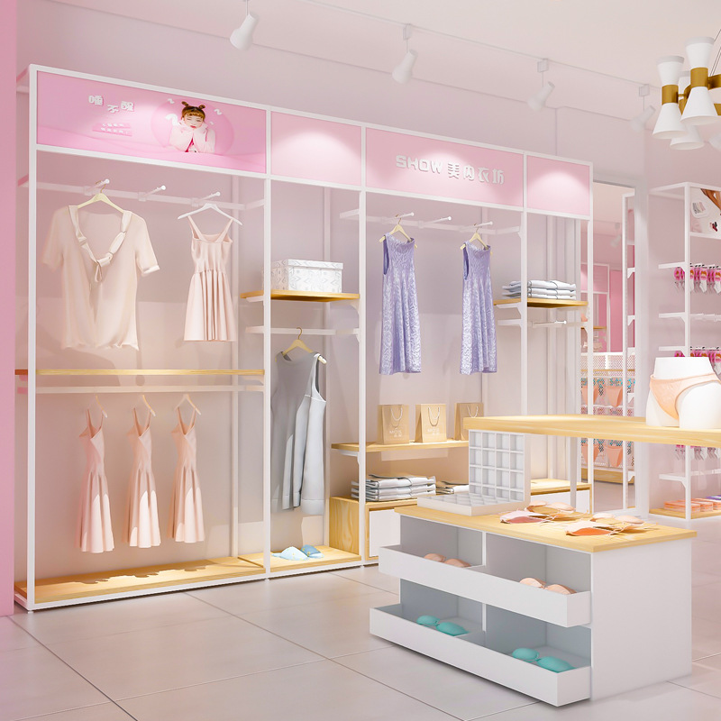 Tienda de ropa pantalla rack tienda pared sujetador pijamas calcetines estante de exhibición gabinete ropa interior estante de la ropa interior