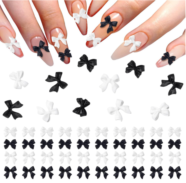 Bowknot accesorios de uñas de resina popular en línea ins blanco y negro simple japonés esmerilado decoraciones de uñas