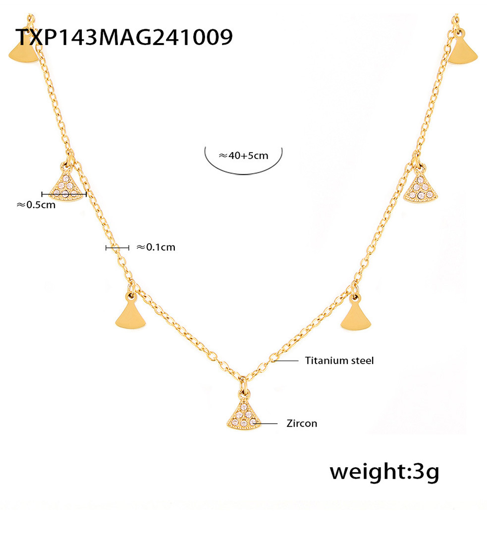 Minigonna geometrica con set di accessori multipli con zirconi intarsiati, collana, bracciale, acciaio al titanio placcato in oro vero, copricapo_voghion.com