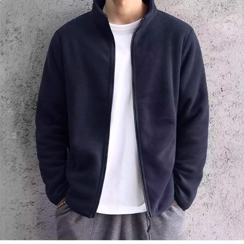 Foreign Trade Surplus Fleece Sweatshirt for Men, Stand Collar Zip-Up Cardigan Jacket, Thickened and Warm Fleece Jacket for Autumn and Winter