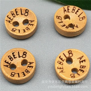 厂家直销刻字木质纽扣 两眼圆形英文刻字木扣 衬衫开衫装饰纽扣