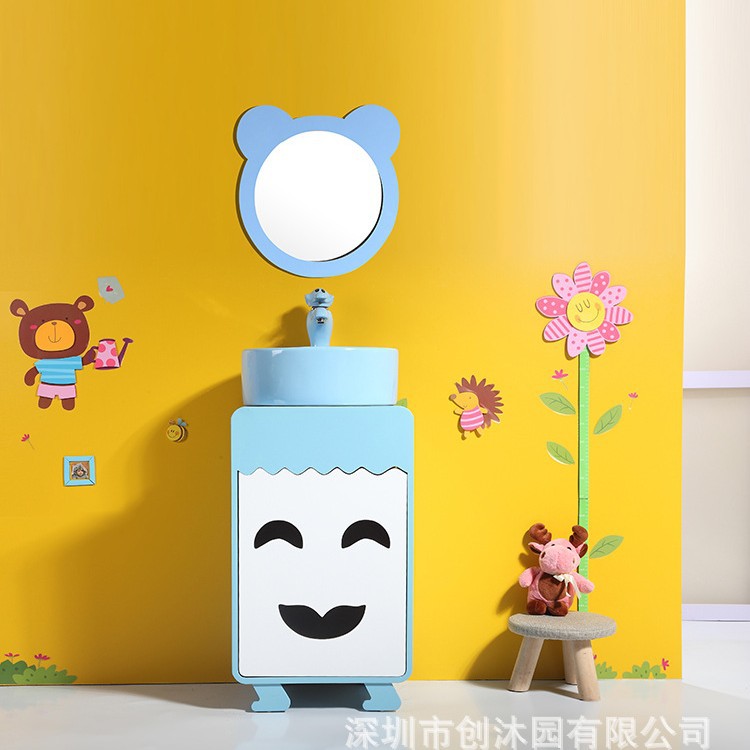 Kindergarten niños lavabo gabinete combinación doble lavabo cerámica dibujos animados lindo color baño lavabo mesa de lavado