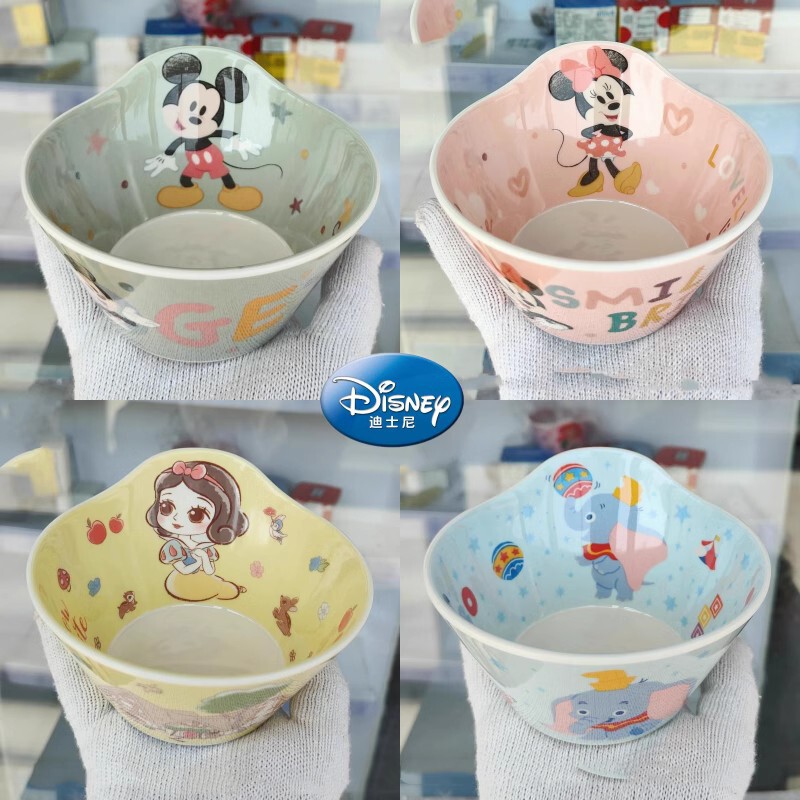 Mickey and Minnie Mermaid Tableware Melamine Anti-Fall Soup Bowl Imitation Porcelain Rice Bowl Baby Children's Deep Bowl Household Eating Bowl
