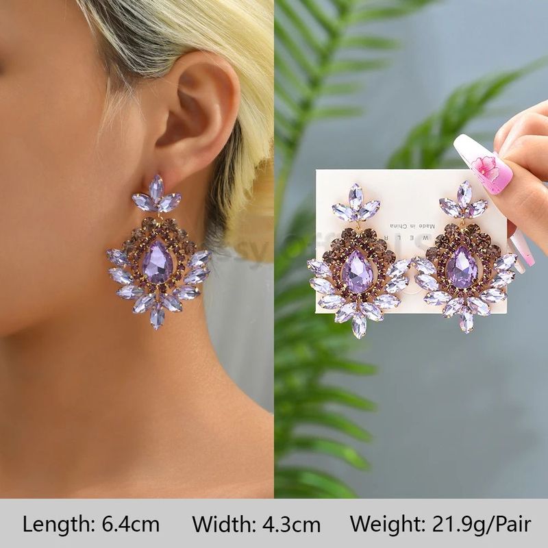 パープル シリーズ ラインストーン イヤリング 女性用 タッセル 花びら Fea|undefined
