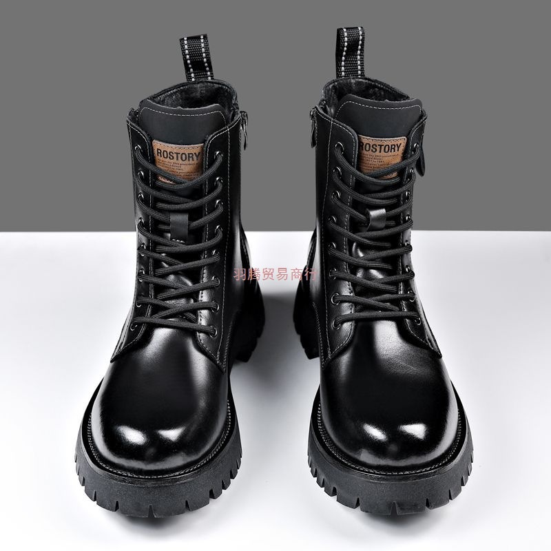 头层牛皮冬季马丁靴男高帮英伦风工装皮靴厚底内增高加绒保暖棉鞋
