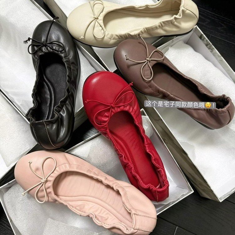 Ballet-Style Rocking Shoes for Women, 2026 Summer New Model, Bowknot Round-Toe Leather Flats Ballet-Style Rocking Shoes for Women, 2026 Summer New Model, Bowknot Round-Toe Leather Flats