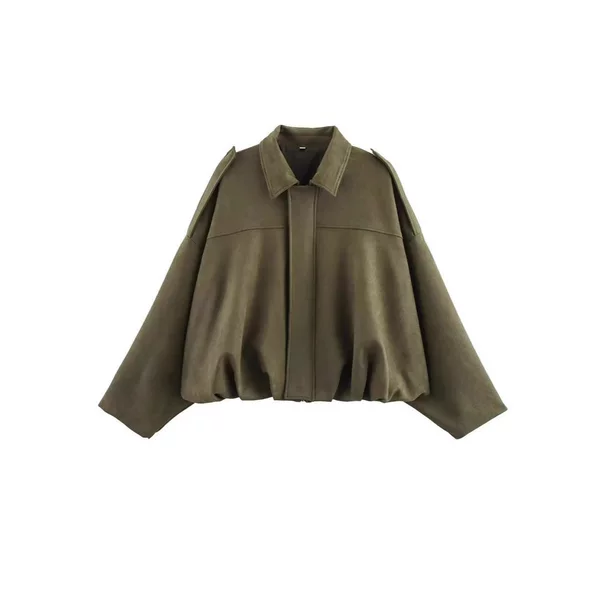 Amazon European and American Clothing 2025 Spring & Fall Suede Texture Lapel Zipper Button Bomber Jacket