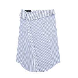 外贸2024欧美春新款气质高腰半身裙蓝色条纹系扣半身裙女3067406