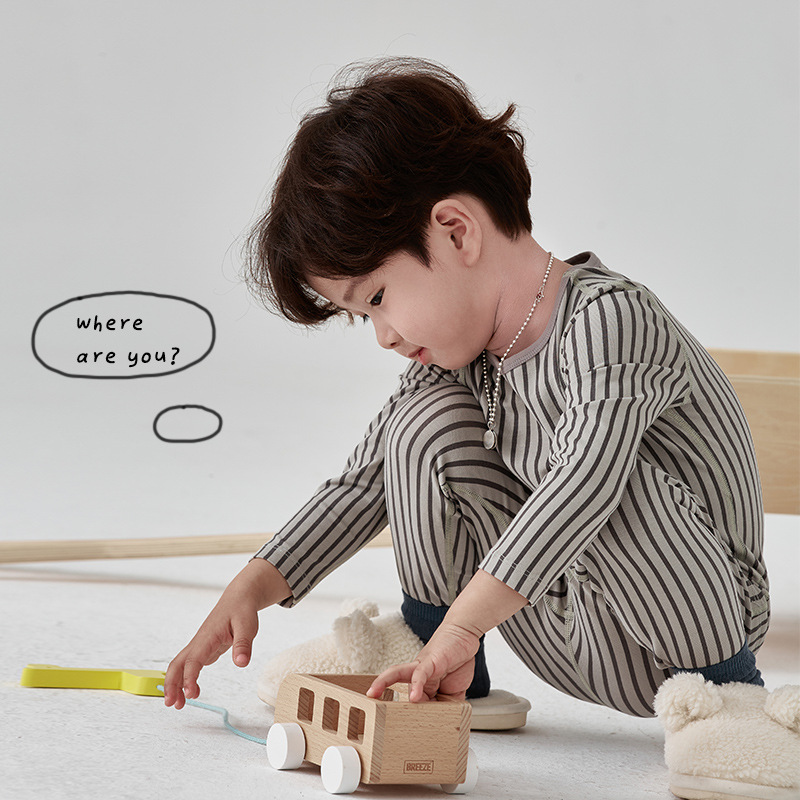 Children's long johns seamless class A designer striped underwear suit Cotton Boys' pajamas two-piece set