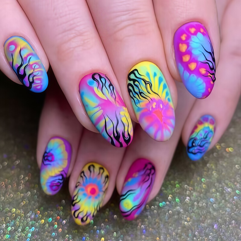 Psychedelic Colorful Smudged Strange Style Short Oval Matte Export Wearable Manicure Nail Polish Finished Nail Patch
