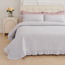 绣花素色绗缝床盖可水洗机洗纯棉简约法式木耳花边空调被三件套