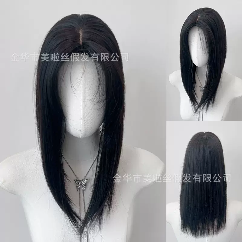 跨境假发片女头顶补发大网底中分八字刘海自然前额遮白发增高颅顶